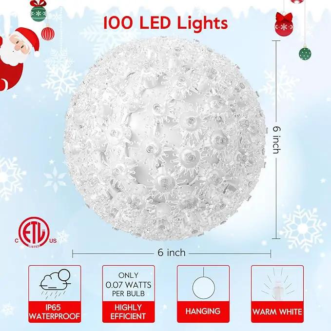 Brightown 6" Christmas Lighted Sphere Balls, 100 LED Warm White Starlight Ball - Plug-in Waterproof Outdoor & Indoor Christmas Holiday Decoration by GreenHaven Gardens