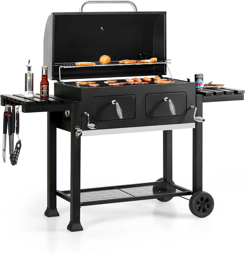 Sophia & William Extra Large Charcoal BBQ Grills with 794 SQ.IN. Cooking Area, Heavy Duty Outdoor Barbecue Grill with 2 Individual Lifting Charcoal Tray and 2 Foldable Side Table, Black by GreenHaven Gardens