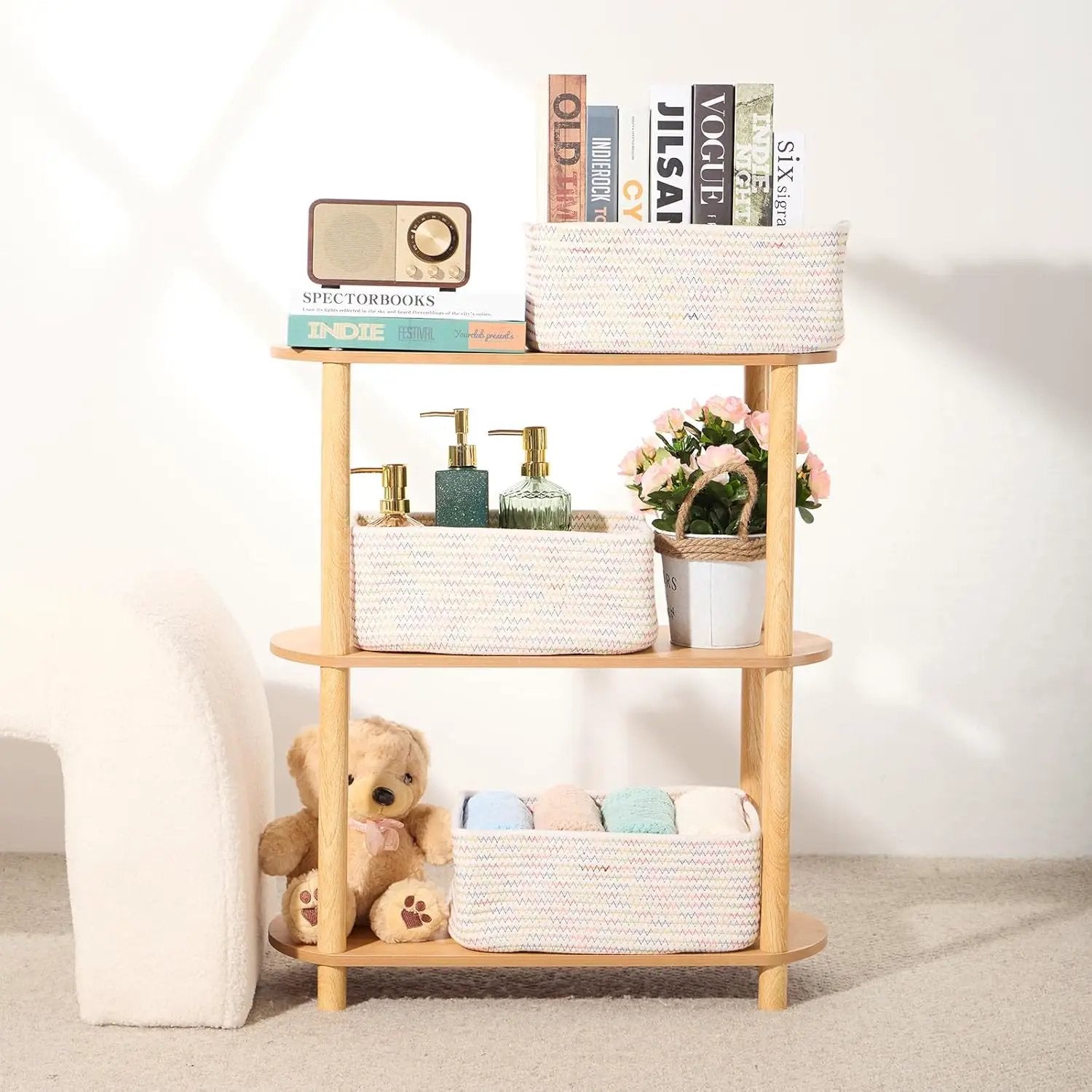 Small Storage Baskets for Organizing | Closet Organizer Bins | Shelf Toy Basket | Woven Rope Baskets | Cube Decorative Box | Shallow Basket | 13x8.5x5.1” | 3 Packs Rainbow by GreenHaven Gardens