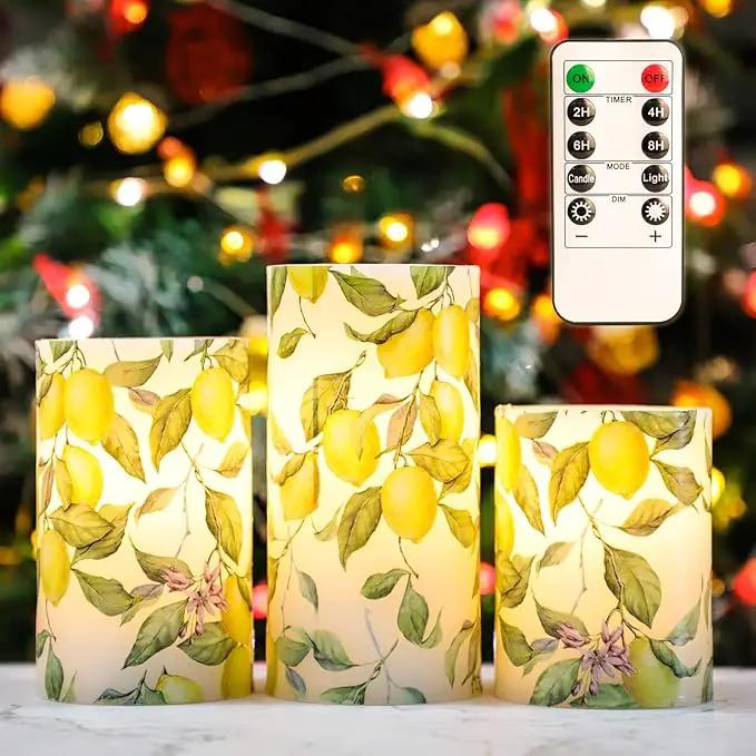 Flameless Candles Lemon Decor Battery Operated Lights with Remote Real Wax Flicker Electric Pillar Fake Candle for Home Bridal Shower Coffee Table Party Decorations Birthday Gifts for Women by GreenHaven Gardens