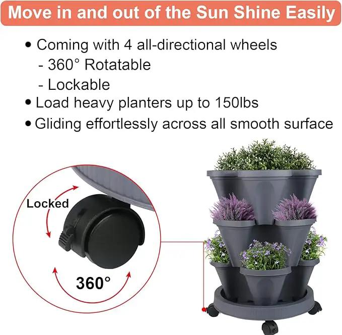Vertical Planter 3 Tier Stackable Planters Garden Planters Strawberry Herb Flower and Vegetable Planter Indoor Outdoor Gardening Pots with Removable Wheels and Tools by GreenHaven Gardens