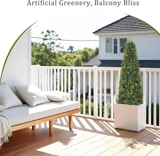 4ft Artificial Boxwood Topiary Trees (Set of 2) - UV Resistant Faux Plants Outdoor, Realistic 48in Fake Potted Bushes and Shrubs for Front Porch, Planter, Patio - Low Maintenance & Evergreen by GreenHaven Gardens