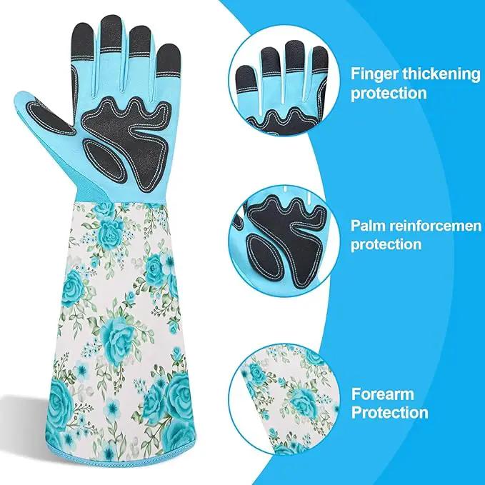 DLY Gardening Gloves for Women, Rose Gloves Gardening Thorn Proof, Long Garden Gloves for Women, Breathable & Durable Leather Gauntlet(Medium, Light Blue) by GreenHaven Gardens