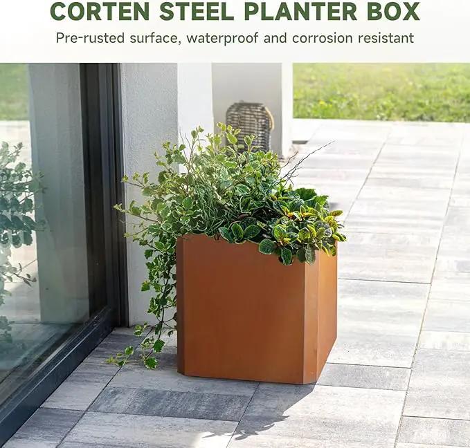 Corten Steel Planter Box-20"x20"x20"-Large Square Planter Matel -Outdoor Indoor- Heavy Duty Rustic Tall Planter Flower Pot Commercial Residential for Patio Porch Deck Home Backyard by GreenHaven Gardens