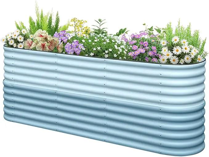 KING BIRD Raised Garden Bed 2.85 ft Tall 9 in 1 Galvanized Planter Garden Box Outdoor for Gardening, Deep Root Vegetables, Flowers 94.5X23.6X34.2 in, Light Blue by GreenHaven Gardens