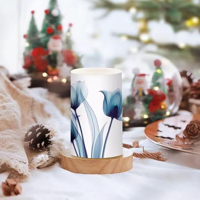 Flickering Flameless Candles, Blue Tulip Flower LED Candles with Remote Timer, Set of 2 Battery Operated Candle for Valentine Wedding Birthday by GreenHaven Gardens