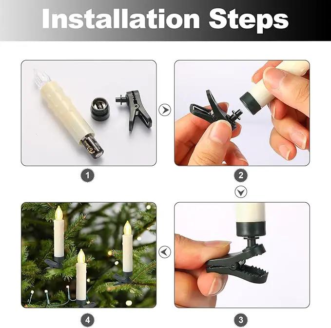 LED Christmas Candles, Flickering Clip on Candles for Christmas Tree, Battery Operated with Remote Timer, Warm White Light, Flameless Taper Candles for Home Christmas Decor, Set of 20 by GreenHaven Gardens