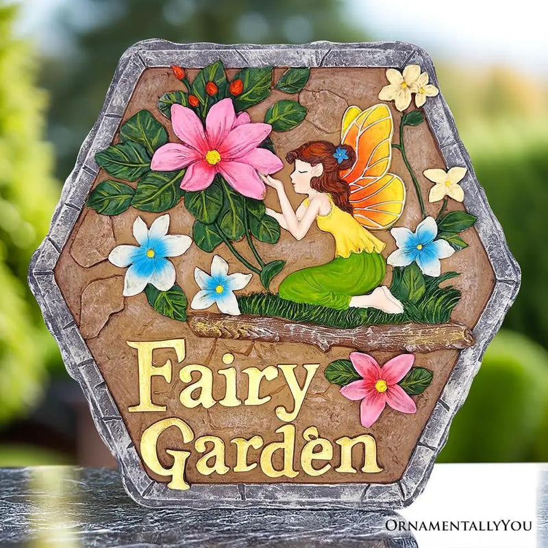 Elegant Resin Stepping Stone, Outdoor Garden Pathway Decoration (Fairy Kisses and Flowers Garden Stepping Stone, 9.5" Outdoor Decoration Statue) by GreenHaven Gardens