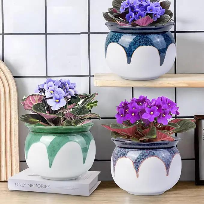 African Violet Pots, 6 inch Ceramic Easy Self Watering Plant Pot for Busy Plant Lovers, Automatically Absorb Appropriate Amount of Water, Flower Pot Indoor-Plants Not Included(Red) by GreenHaven Gardens