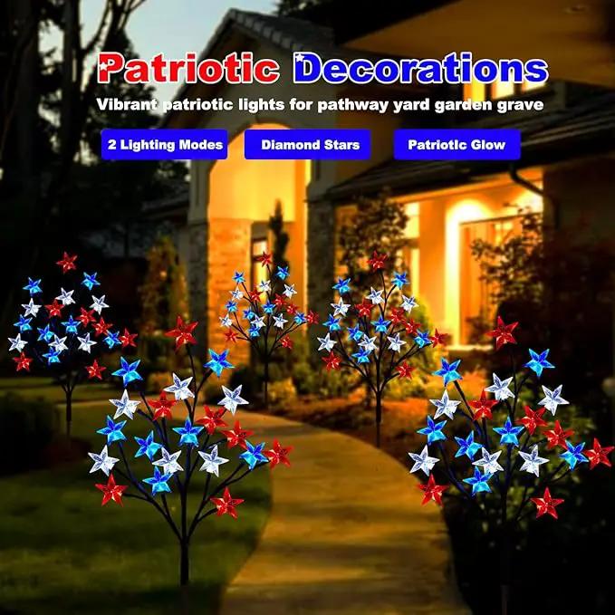 Solar 4th of July Decorations Outdoor Lights, 4-in-1 8 Modes Red White and Blue Star Stake Lights, Waterproof Solar Patriotic Decorations Outdoor for Fouth of July Memorial Day Yard Pathway Grave by GreenHaven Gardens