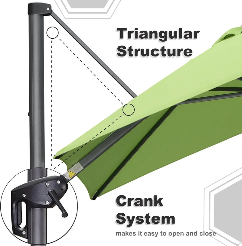 PURPLE LEAF 10' X 13' Patio Umbrella Outdoor Cantilever Rectangle Umbrella Aluminum Offset Umbrella with 360-degree Rotation for Garden Deck Pool Patio Apple Green by GreenHaven Gardens
