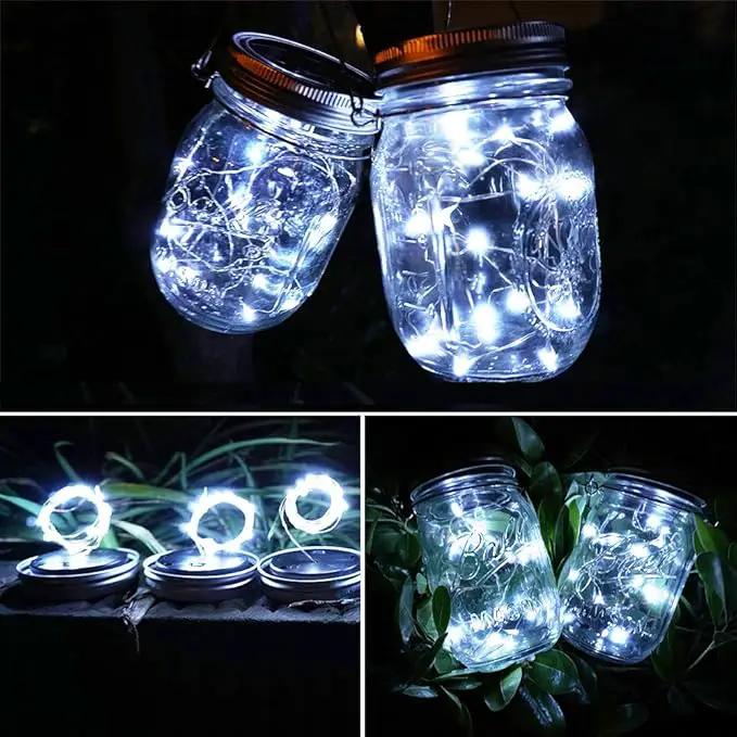 SunKite Solar Mason Jar Lights [Updated], 8 Pack 20 LED Waterproof Fairy Firefly Jar Lids String Lights with Hangers(NO Jars), Patio Yard Garden Wedding Decoration - Cool White by GreenHaven Gardens