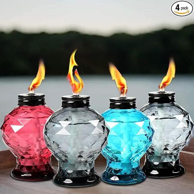 tewei 4 Pack Glass Table Top Light Torches for Outside, Easy to Refill Glass Citronella Torches Outdoor Lanterns, Wick and Cap Included Torch for Garden Patio Yard Party by GreenHaven Gardens