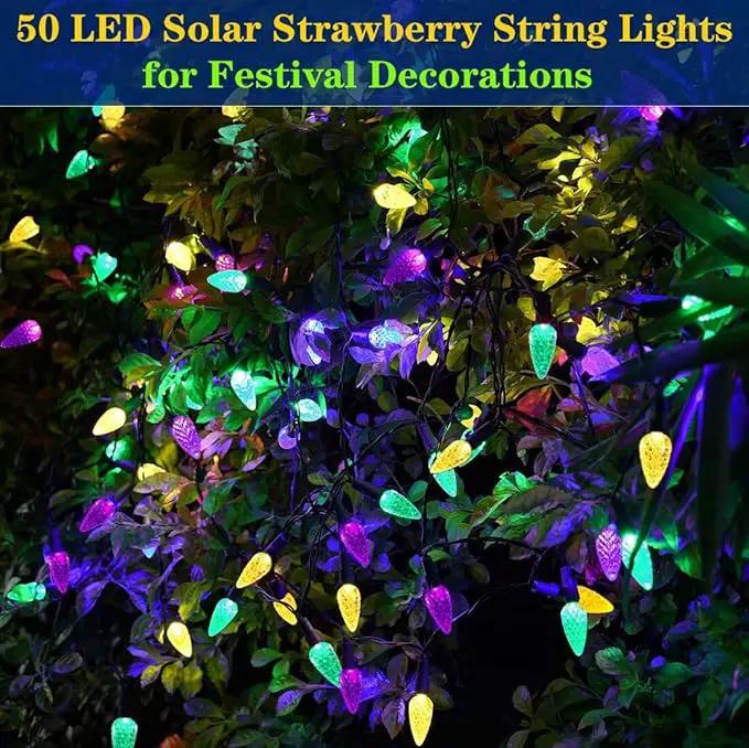 Solar Mardi Gras Lights - Yellow Green Purple Decor, 50 LEDs 8 Modes Waterproof Outdoor C6 Strawberry Garden for Camping, Holiday, Arbor, Fence, Balcony Decorations by GreenHaven Gardens
