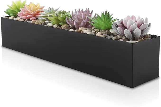 Modern Black Trough Rectangular Planter, 16“ Metal Window Planter Box for Succulent, Small Rectangle Box for Desk or Windowsill, Stainless Steel, Great Gift Ideas for Women Men by GreenHaven Gardens