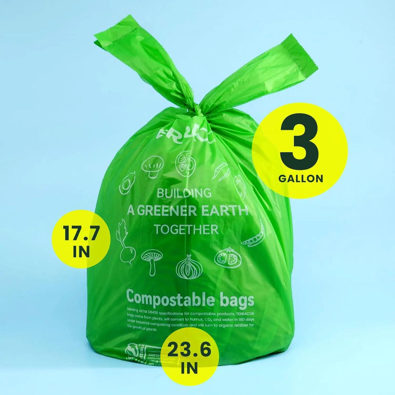 Compost Bags, 3 Gallon Compostable Food Scrap Bags Handle Tie,200 Count (Pack of 2),Certified by BPI and ASTM D6400 by GreenHaven Gardens