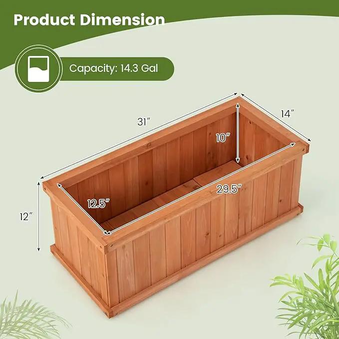 HAPPYGRILL Raised Garden Bed, Outdoor Elevated Flower Box w/ 4 Drainage Holes & Detachable Bottom Panels, Wood Planter Box for Vegetables Flowers Herbs & Fruits Growing, 31” x 14” x 12” by GreenHaven Gardens