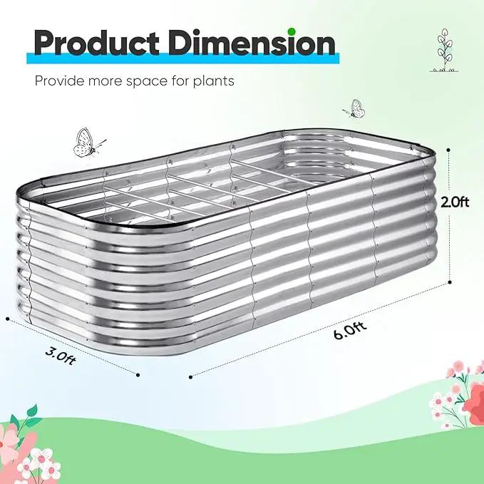 Quictent Raised Garden Bed Kit Oval Galvanized Metal Planter Box Tall for Vegetables Outdoor Backyard, Rubber Strip Edging Included, Silver 6x3x2 ft by GreenHaven Gardens