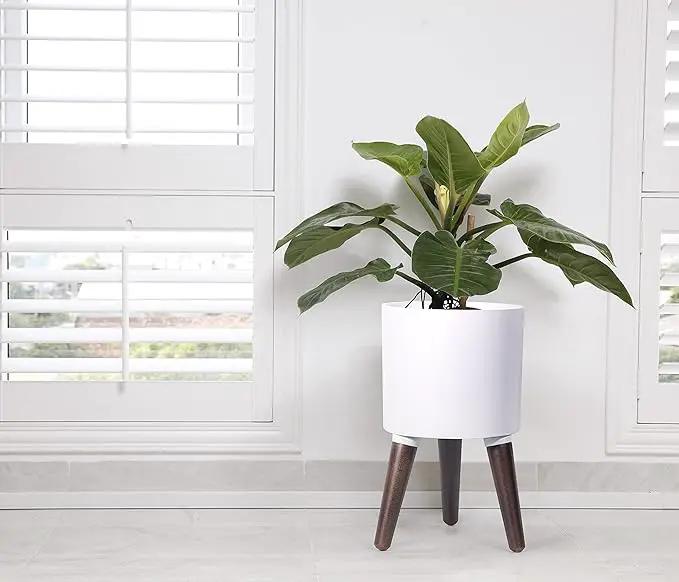D'vine Dev 8 Inch Planter Pot with Stand, Mid-Century Tall Plant Pot with Legs for Indoor Plants, Small, White, 88-O-A-1 by GreenHaven Gardens