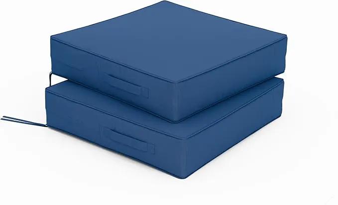 Patio Chair Cushions 19 X 19 X 4 Inch Waterproof Outdoor Seat Cushions for Patio Furniture, Outdoor Sofa Couch Pads with Ties & Handle, Set of 2, Blue