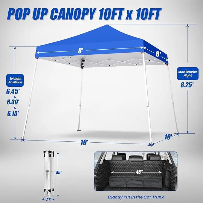 10x10 Pop Up Canopy, 300D Silver Coated Blue Fabric Outdoor Gazebo, Beach Tent Slant Legs with Storage Bag,Easy Up Sun Shade Shelter Tents with 8x8 Top Cover for Patio,Party by GreenHaven Gardens
