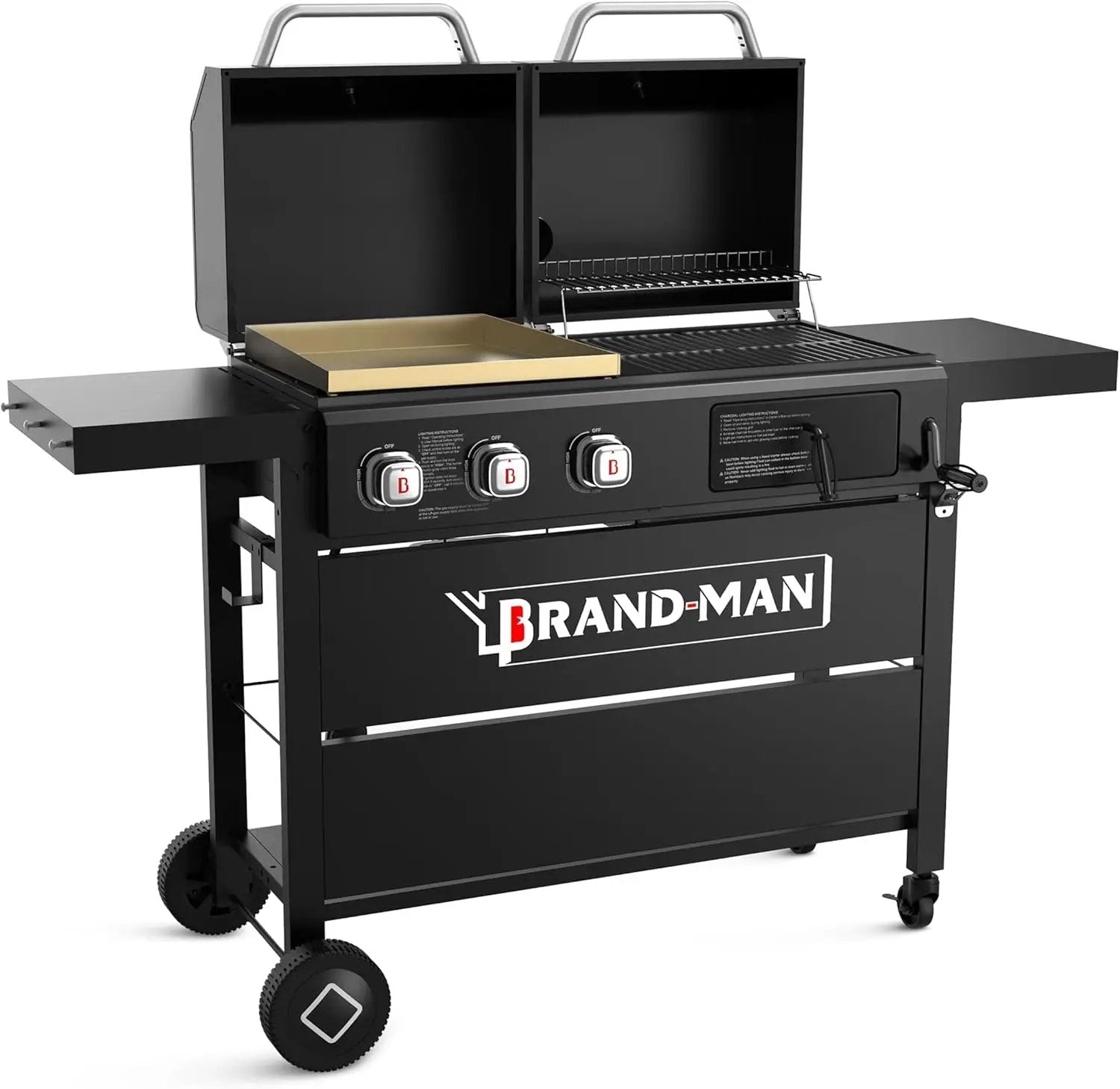 Brand-Man Propane Gas and Charcoal Grill Combo,Grill and Griddle Combo Dual Fuel BBQ Grill with Dual Lids for Outdoor Barbecue, Black by GreenHaven Gardens