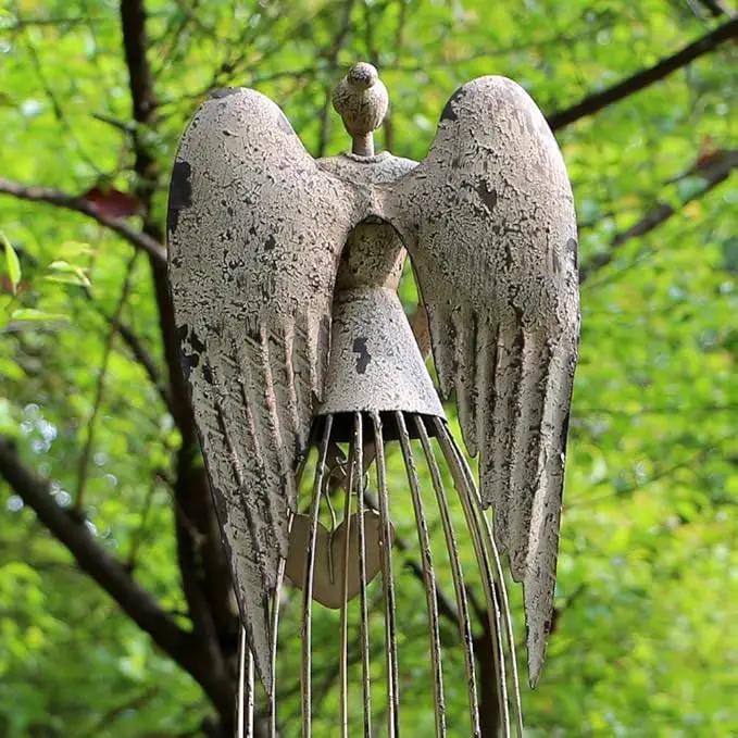Morning View Metal Angel Statue Decor for Garden Yard Art Outdoor Standing Large Angel Decorations with Heart Antique Patio Patio Lawn Holiday Christmas 32 Inches Tall by GreenHaven Gardens