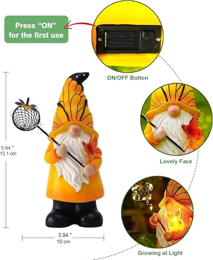 Solar Gnome Statues Outdoor Decor: Garden Figurines Sculpture with Glowing Butterfly and Catching Dragonfly for Yard Porch Patio Balcony - Gifts for Mother Grandma by GreenHaven Gardens