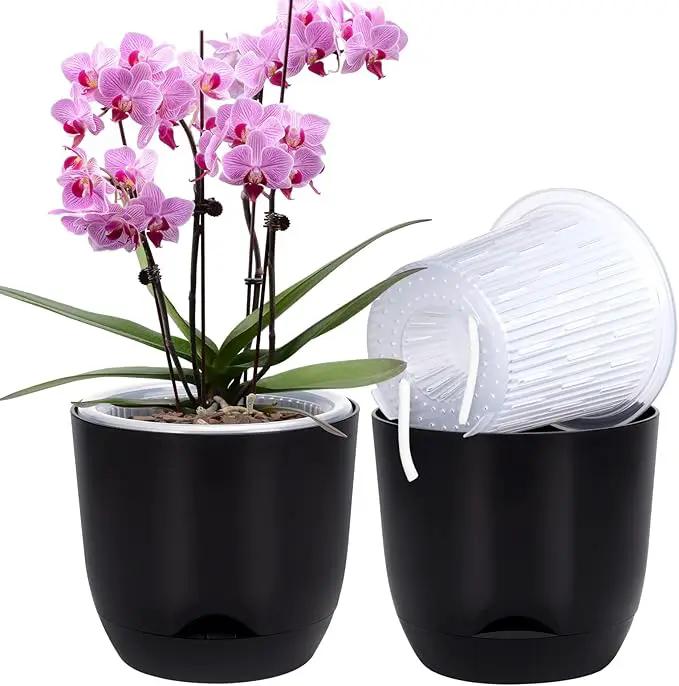 QCQHDU 2 Pack Orchid Pots with Holes for Repotting, Double-Layer and Self Watering Orchid Pot with Good Air Circulation by GreenHaven Gardens