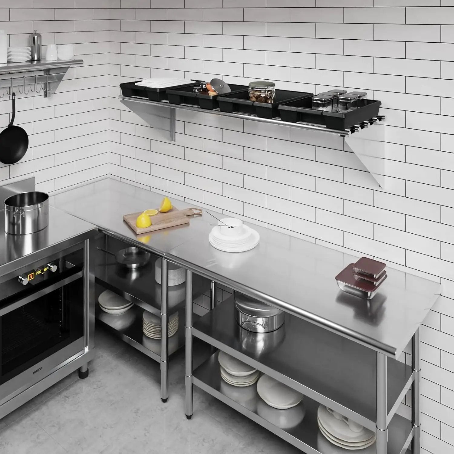 AmGood 18 in. x 60 in. NSF Stainless Steel Tubular Wall Shelf | Heavy-Duty Metal Shelving for Appliances & Equipment | Ideal for Kitchen, Restaurant, Garage, Laundry, Utility Room by GreenHaven Gardens