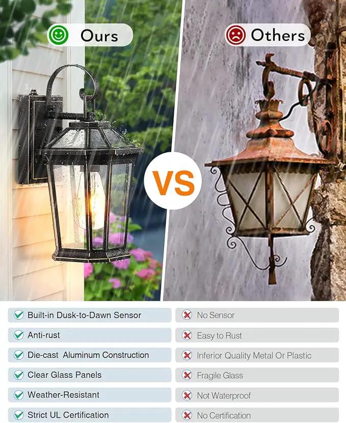 VIANIS Dusk to Dawn Outdoor Wall Lighting, Black Waterproof Exterior Lighting Fixtures for House, 100% Anti-Rust Aluminum Modern Outside Coach Light Fixture Wall Mount for Porch, Garage, Front Door by GreenHaven Gardens