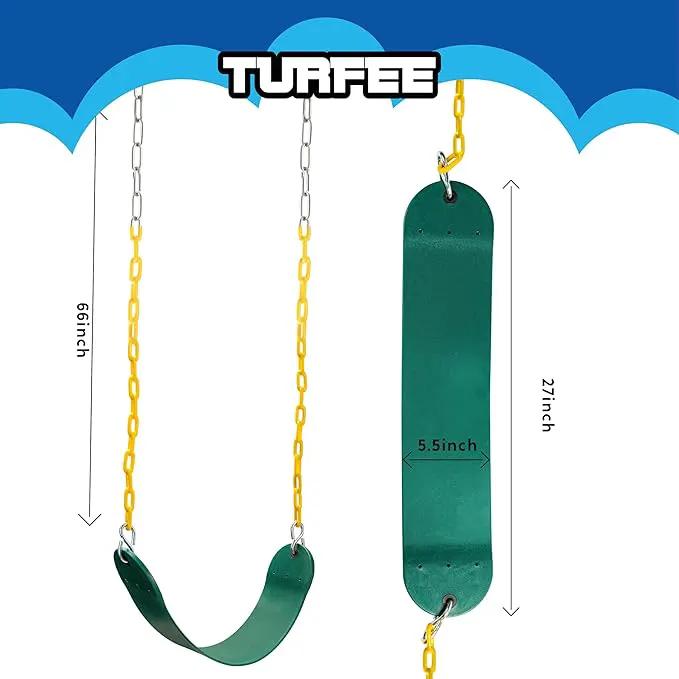 TURFEE Heavy Duty Swing Seat Green Color with 66” Chain, Swing Set Accessories Replacement with Snap Hooks for Kids Outdoor Play Playground by GreenHaven Gardens