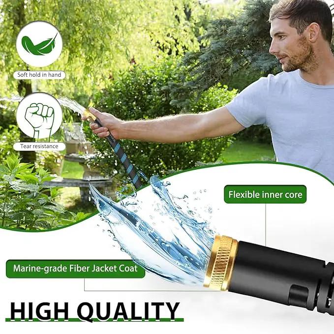 50Ft Non-Expandable Garden Hose, Flexible Water Hose with 10-Pattern Spray Nozzle, Lightweight Hose Pipe, Kink-Free, Leak-Proof, 3/4" Solid Metal Fittings by GreenHaven Gardens