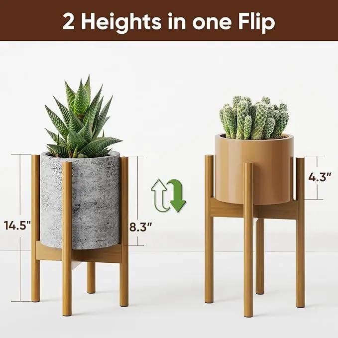 MUDEELA Adjustable Plant Stand Indoor, Bamboo Plant Stand 8 to 12 Inches, Single Floor Plant Stand for Indoor Plants, Bamboo Light Brown Planter Stand for Indoor Plants, Pot Plant Not Included by GreenHaven Gardens