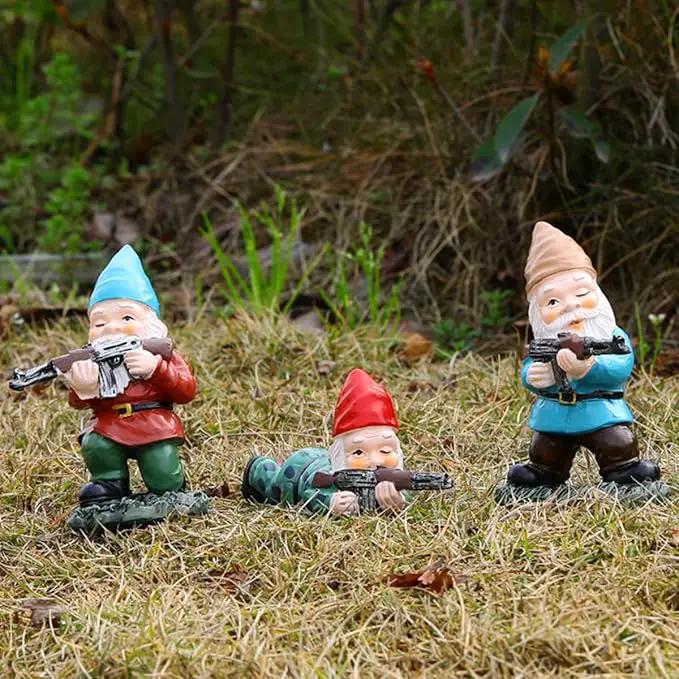 3Pcs Military Soldier Garden Gnomes with Guns AK47, Funny Army War Combat Defender Gnome Statue Figurines, Indoor Outdoor Patio Yard Lawn Desktop Ornament Decor,Valentine's Day Men Gift by GreenHaven Gardens