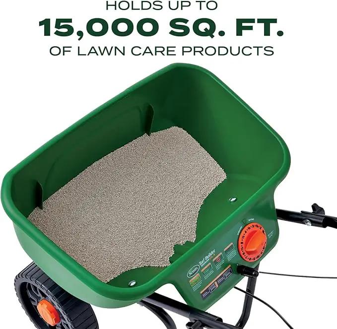 Scotts Turf Builder EdgeGuard DLX Broadcast Spreader for Seed, Fertilizer, Salt, Ice Melt, Holds up to 15,000 sq.ft. Product by GreenHaven Gardens
