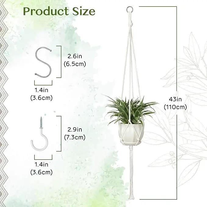 6 Pack Macrame Plant Hanger Indoor Hanging Planters for Indoor Outdoor Plants with 6 S Hooks and 6 Hook Nails, Hanging Plant Holder 43" Boho Home Decor,Ivory by GreenHaven Gardens