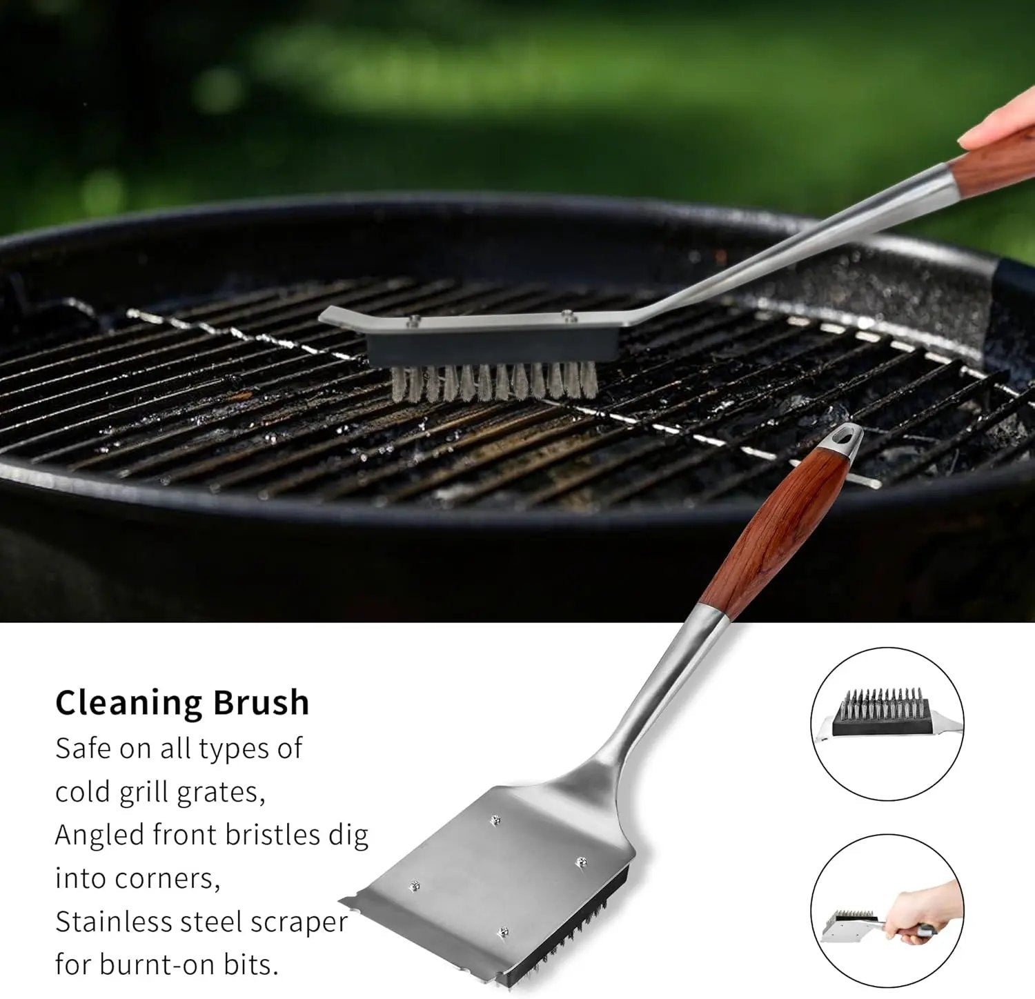 FJNATINH Heavy-Duty Grilling Accessories Rose Wooden BBQ Grilling Tools Set,Outdoor Grill Set with Spatula, Fork, Brush & Tongs,Essential Accessories for Barbecue & Grill. Ideal Gift for Men by GreenHaven Gardens