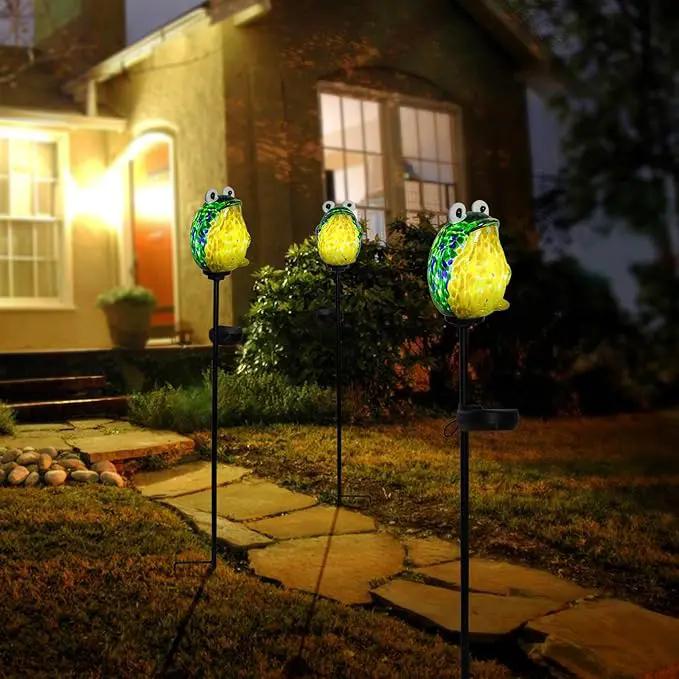Afirst Solar Frog Garden Stake Lights Hand Blown Glass Decorative Garden Pathway Lights Outdoor Waterproof Animal Glass Stakes by GreenHaven Gardens
