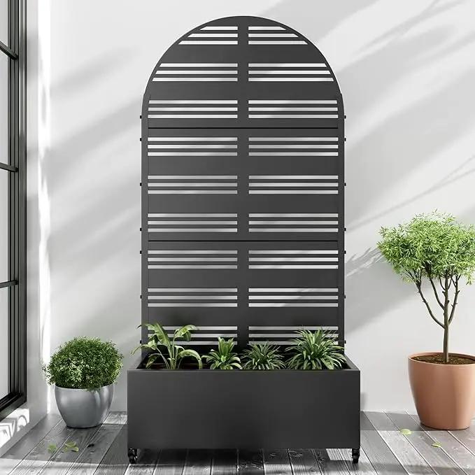 Casaphoria Metal Raised Garden Bed with Trellis and Wheels, 72"x35"x16" Arched Planter Box for Climbing Plants, Vegetables & Vines, Features Drainage Holes and Privacy Screen (Black-Harold) by GreenHaven Gardens