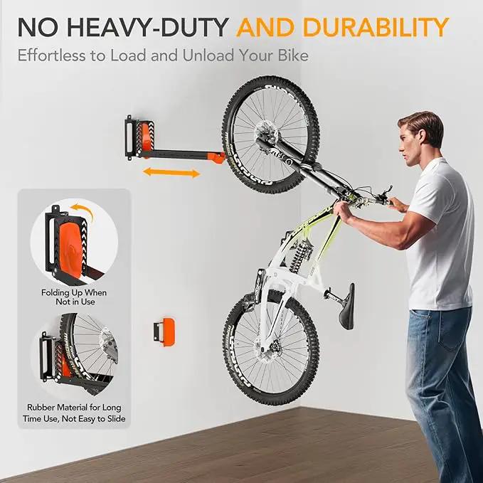 Swivel Bike Rack Wall Mount, Bike Hangers for Garage, Space-Saving Vertical Bike Holder, Holds up to 77 lbs, Bicycle Wall Hanger Storage, No Heavy Lifting Required Indoor Hanging Bike Rack-Orange by GreenHaven Gardens