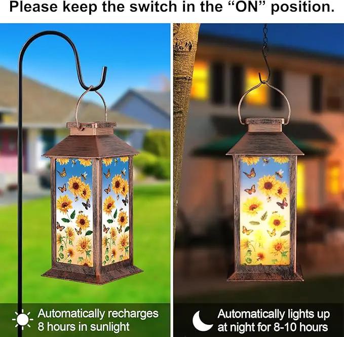 Solar Lantern Outdoor Waterproof Sunflower Butterfly Garden Decor Birthday Gifts for Women Mom and Grandma Solar LED Plastic Decorative Hanging Light for Yard(Sunflower Butterfly) by GreenHaven Gardens