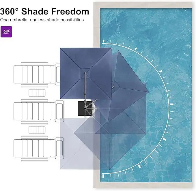 PURPLE LEAF 8 FT Cantilever Patio Umbrella Outdoor Aluminum Offset Square Umbrella with 3 Years Fade Resistance Recycled Fabric and 360-degree Rotation for Deck Pool Garden, Ocean Slate by GreenHaven Gardens