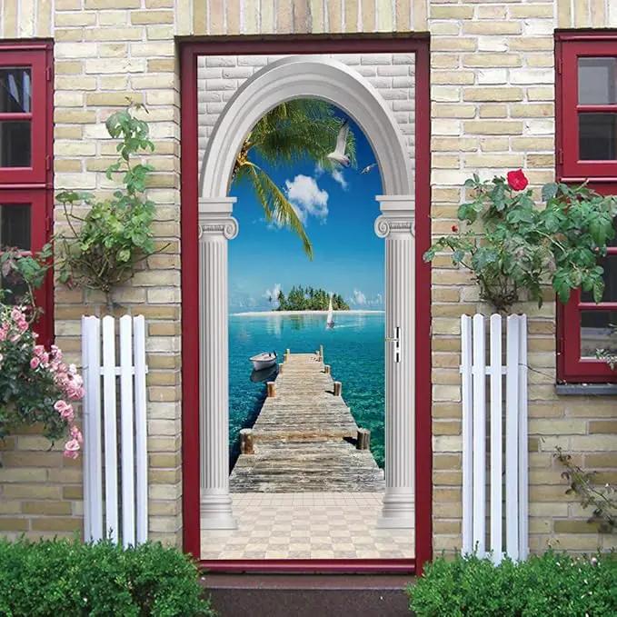 3D Landscape Door Stickers Murals Peel and Stick - Wallpaper Self-Adhesive Decals Removable PVC Waterproof Poster for Bedroom Living Room Decoration 31.5" x 78.7" by GreenHaven Gardens