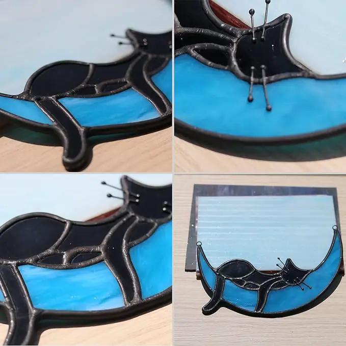 BOXCASA Sleeping Cat Stained Glass Windown Hanging,Black Cat on Moon Beautiful Handcrafted Sun Catcher Gifts for Daughter,Mothers Day,Christmas and Cat Lover by GreenHaven Gardens