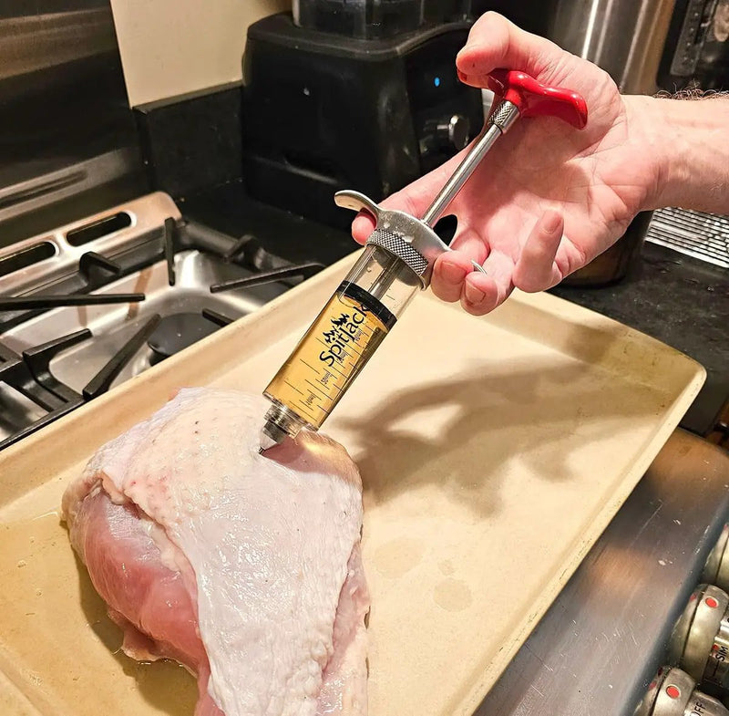 SPITJACK SHOT XL Meat Injector Syringe for Smoking. Turkey Marinade and Brisket Flavor Injection Kit. BBQ Accessories and Cooking Gift for Men. Stainless Steel 4 Needles, Case, 70ml Capacity. by GreenHaven Gardens