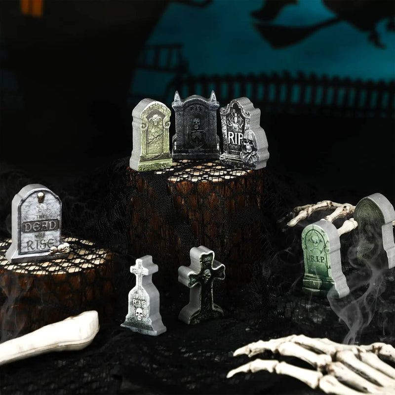 Kathfly 9 Pieces Halloween Miniature Tombstones Mini Village Tombstones Halloween Figurines Miniature Spooky Town for DIY Crafts Outdoor Home Garden Decor by GreenHaven Gardens