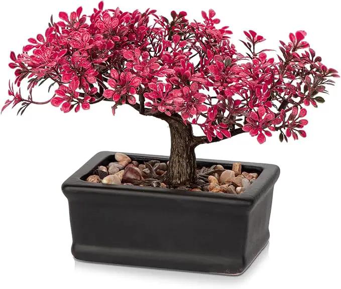 Artificial Bonsai Tree Juniper Faux Plants Indoor Fake Plants Decor with Ceramic Pots for Home Table Office Desk Bathroom Shelf Bedroom Living Room Farmhouse Decorations-Pink by GreenHaven Gardens