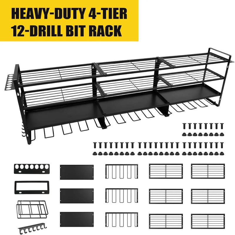 Wall Mount Power Tool Organizer, 4 Layer 12 Drill Hangers Storage Rack, Tool Organizers and Storage for Garage, Workshop, Pegboard, Shed - 50 inch by GreenHaven Gardens