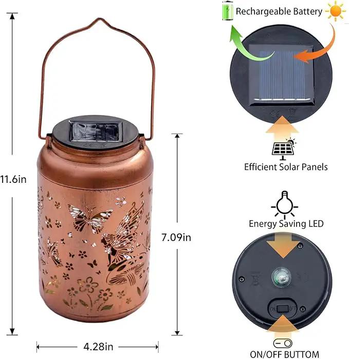 2pack Solar Lanterns Outdoor Waterproof Hanging Butterfly Lights LED Metal Fairy Lantern Decorative Garden,Patio,Landscape,Walkway,Festival Christmas Decor Gifts for Women Mom Grandma by GreenHaven Gardens